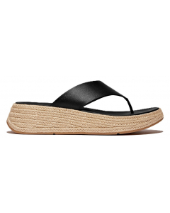 F-Mode Espadrille Leather Flatform T-Post Sandals