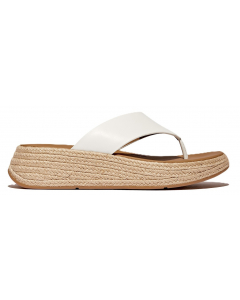 F-Mode Espadrille Leather Flatform T-Post Sandals