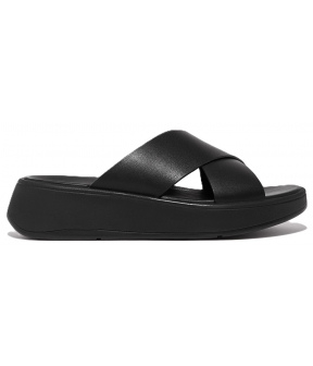 F-Mode Leather Flatform Cross Slides