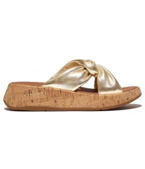 F-Mode Leather-Twist Flatform Slides (Cork Wrap)