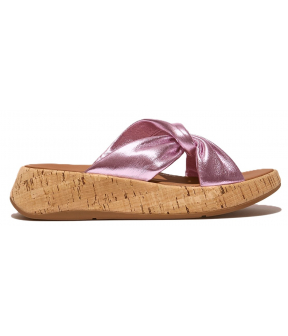 F-Mode Leather-Twist Flatform Slides (Cork Wrap)