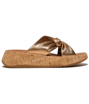 F-Mode Leather-Twist Flatform Slides (Cork Wrap)