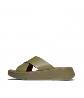 F-Mode Leather Flatform Cross Slides
