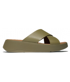 F-Mode Leather Flatform Cross Slides