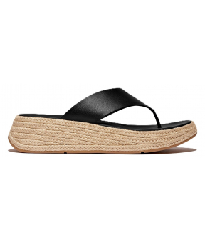 F-Mode Espadrille Leather Flatform T-Post Sandals