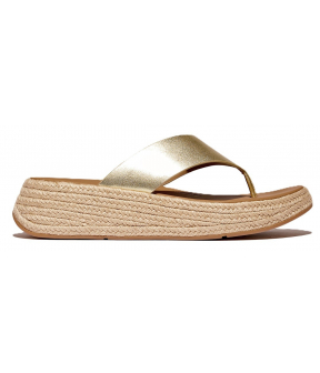 F-Mode Espadrille Leather Flatform T-Post Sandals
